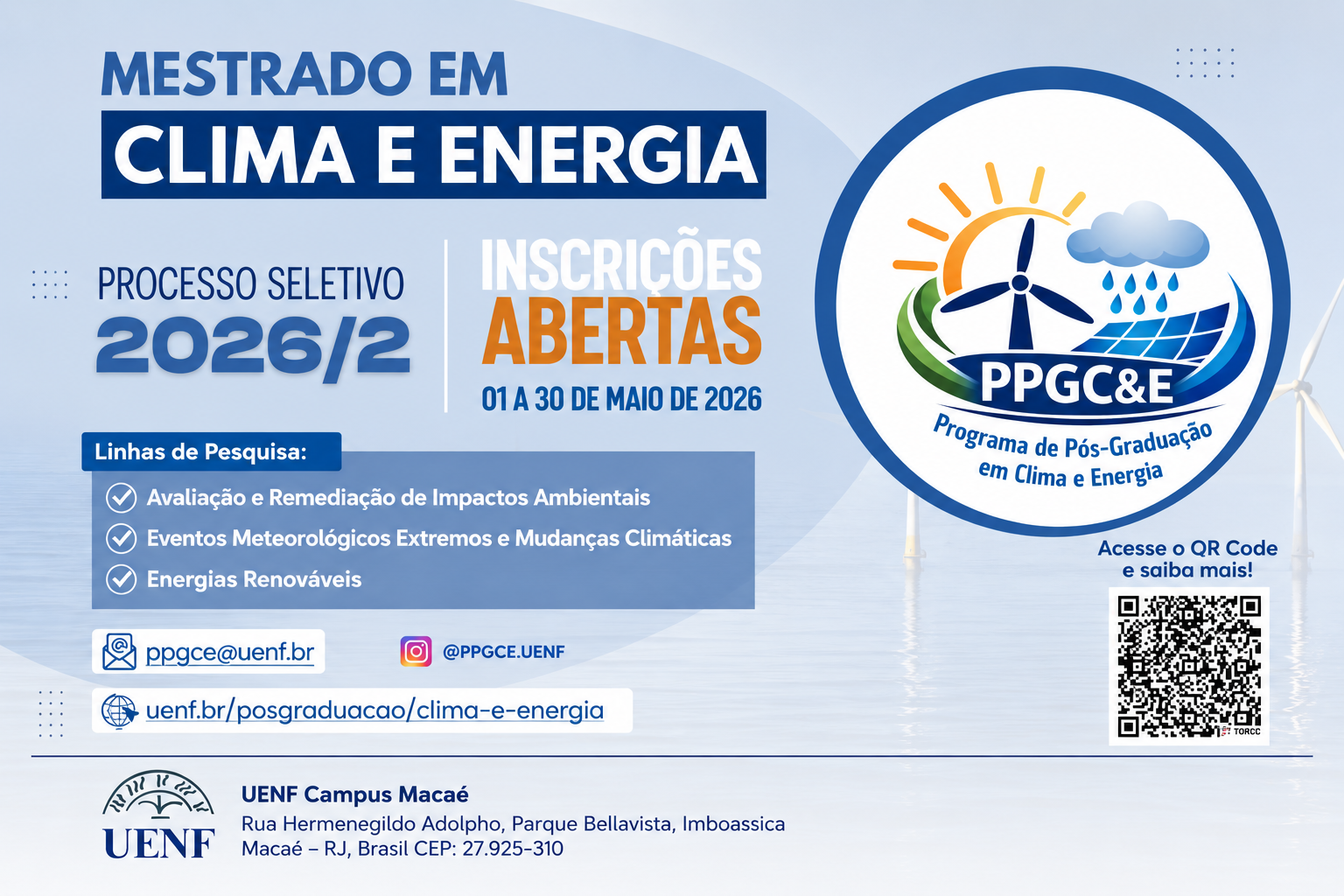 UENF abre inscrições para Pós-Graduação em Clima e Energia até 30 de maio