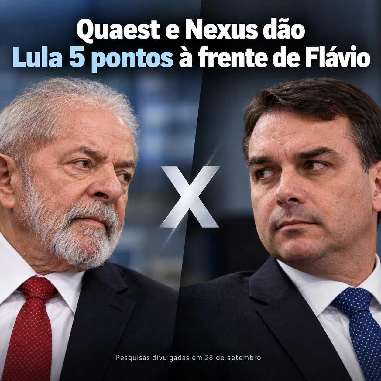 Quaest e Nexus dão Lula 5 pontos à frente de Flávio