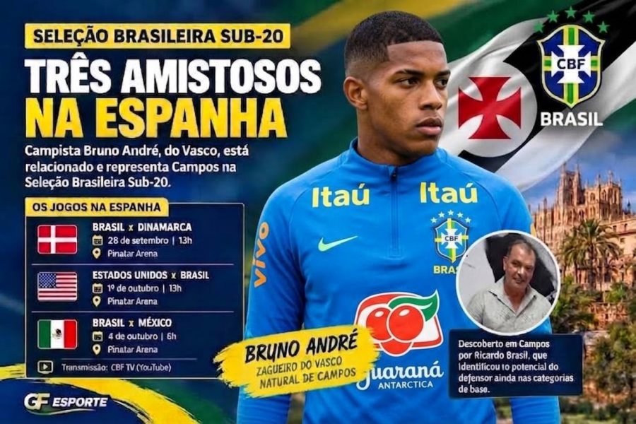 Zagueiro campista Bruno André, do Vasco, relacionado para amistosos da Seleção Brasileira Sub-20